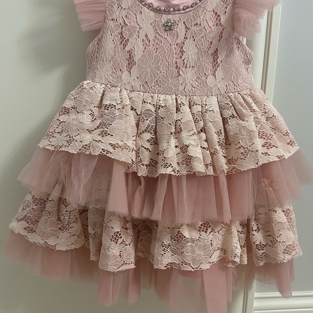 Pink Lace Tiered Dress